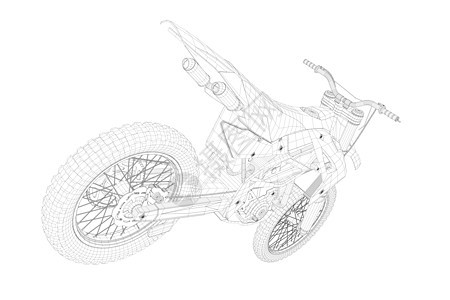 白色背景的黑线运动摩托车电路框架 视野3D矢量插图;三维矢量插图图片