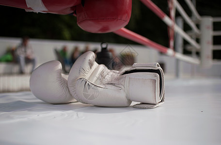 环中的培训红色运动装地面皮革戒指跆拳道手套力量拳击手训练图片