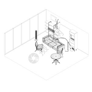 客厅室内电线框架 透视度3D矢量插图图片