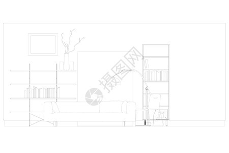 客厅内面的轮廓 前视图 矢量插图;图片