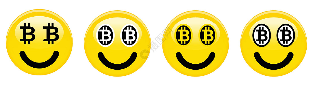 Bitcoin 微笑表情 黄色3Dmoji 黑色和白色的Btc符号代替眼睛图片