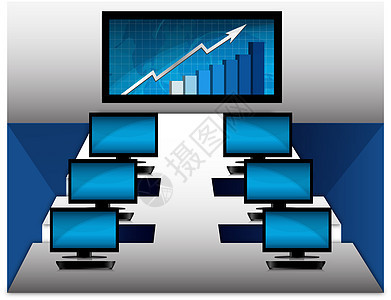 带有计算机和演示屏幕的办公室图片