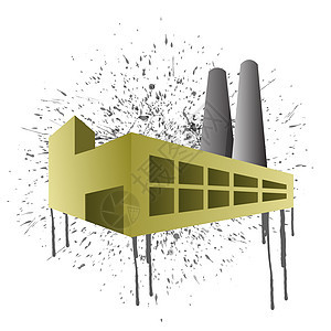 油墨喷洒工厂插图设计三角屋顶商业工业灾难模型墨水烟囱建筑黄色图片
