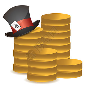 硬币堆叠和幸运帽子插图设计图片