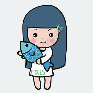 Pisces 女孩星象卡通矢量插图涂鸦风格图片