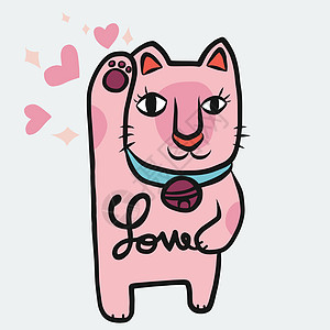 日本幸运猫(Maneki Neko)粉红色颜色为爱带来好运图片