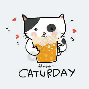 带啤酒的猫快乐卡通画图解图片