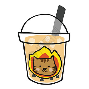 Cat 泡泡奶茶茶卡通漫画矢量插图图片