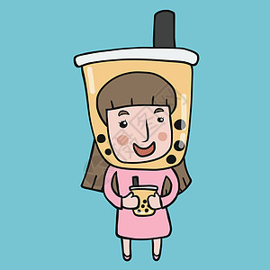 泡泡茶妇女 头部卡通矢量插图上装着大泡泡茶杯图片