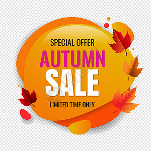 秋季销售语音泡沫与秋天的树叶透明背景图片
