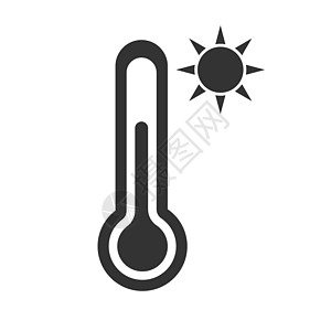 带有太阳图标的矢量温度计图标 温暖天气 温度指标绘画空白传感器测量控制概念手绘库存草图图片