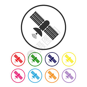 1个带有天线和太阳能电池板的简易卫星图标弹道航班绘画发射近地概念信号空白标识手绘图片
