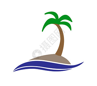 简单颜色图标 一个海中棕榈树的岛屿绘画空白编辑概念天气旅行草图库存旅游标识图片
