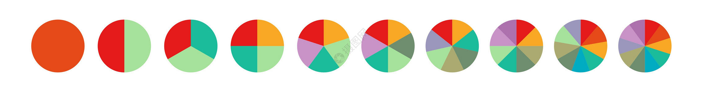 1 2 3 4 5 6 7 8 9 10 个步骤或部分的彩色饼图集半径库存图表空白草图顺序手绘圆圈报告概念图片