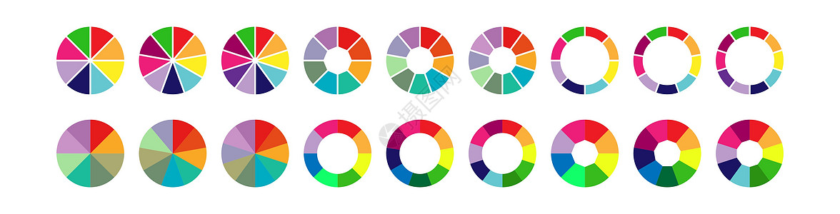 8 9 10个步骤或部分的彩色饼图集图片