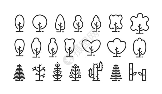 用于树和植被的一组线性图标 空大纲等ol图片