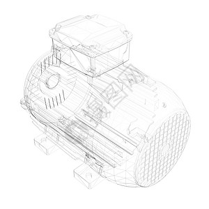 推进力电动电动电动铁丝框 由白色背景的黑线组成 光度视图 3D 矢量插图电动机齿轮力量转子项目车削金属机械引擎机器设计图片