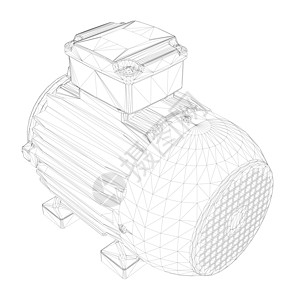 推进力电动电动电动铁丝框 由白色背景的黑线组成 光度视图 3D 矢量插图电气齿轮电动机绘画工程螺丝力量转子车削技术设计图片