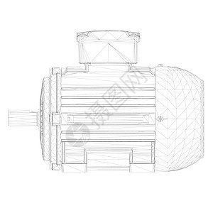 推进力白色背景的黑线电动电动电动铁丝框 侧视图 3D 矢量插图设计图片