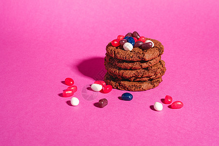 自制燕麦巧克力饼干堆和谷物及多汁果冻豆燕麦糖果甜点糕点饼干紫色麦片营养饮食美食图片
