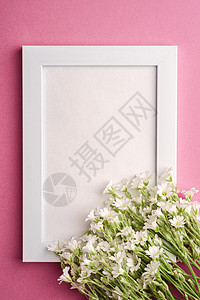 白空照片框 用鼠梨鸡毛花模拟婚礼植物镜框问候框架繁缕花朵卡片紫色邀请函图片