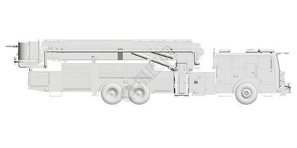 低聚热消防车 灰色消防车模型 侧视图 3D矢量插图图片