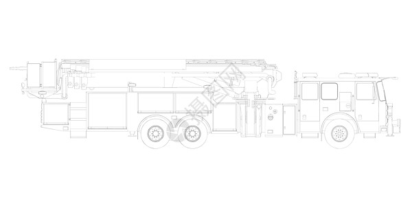 大卡车白色背景上隔离的黑色线上的消防车轮形 侧视图 矢量插图;插画