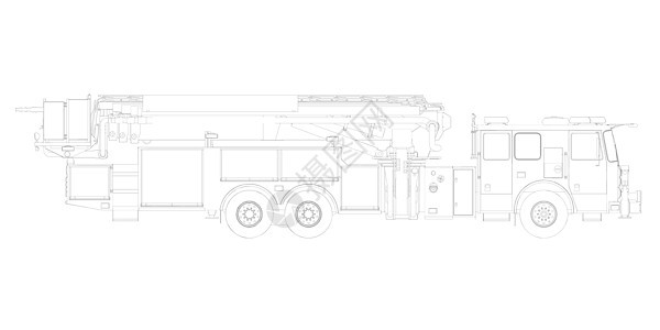白色背景上隔离的黑色线上的消防车轮形 侧视图 矢量插图;图片