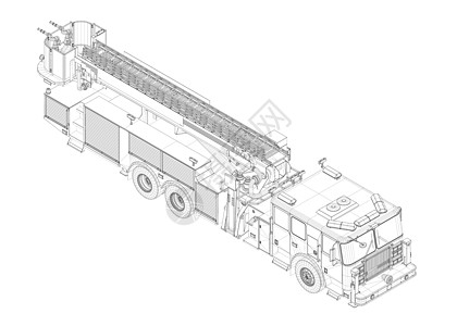 白色背景上隔绝的黑线上的消防车铁丝网 透视度 矢量插图图片
