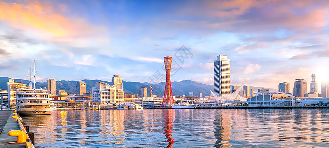 日本天线和神户港建筑学场景天空日出景观码头天际风景观光港口图片