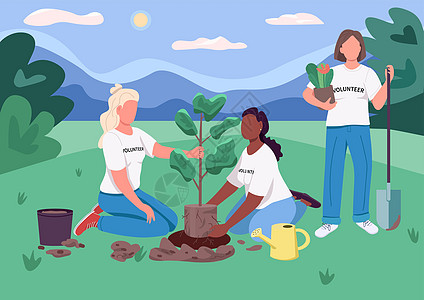 生态女性主义平板彩色矢量插图图片