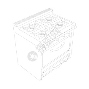从黑线上从白色背景隔离的黑线燃气炉的轮廓 光度视图 矢量插图图片