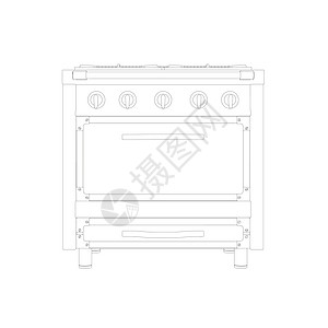 黑线的煤气炉在白色背景上隔开 前视图 矢量插图厨具燃料炊具阴影收藏厨房炙烤烤箱房子力量图片