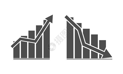 一套关于业务增长和下降的矢量图标图 Fin碰撞统计金融生长库存图表草图绘画报告销售图片