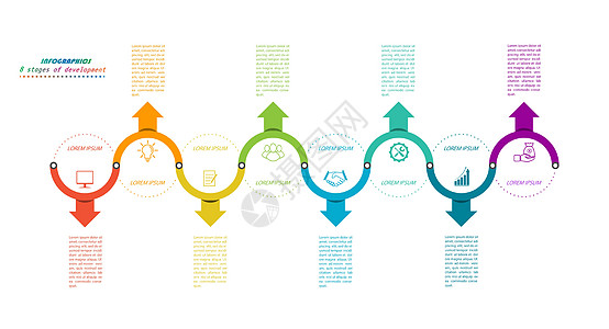 信息图 八阶段矢量模板 供网页编辑商业库存顺序草图空白概念金融命令绘画动力学图片