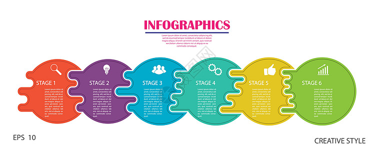 信息图 六阶段矢量模板 用于网页设计绘画概念商业金融信息量顺序行动报告动力学草图图片