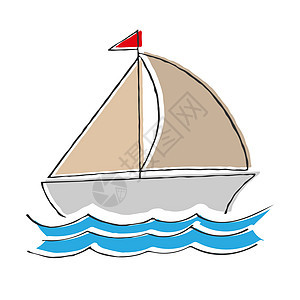 在 Dood 的矢量彩色插图中导航海洋旗帜库存波浪漂浮旅行涂鸦空白草图图片