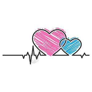 心脏和心脑脉冲 面条风格 光束矢量光度治疗品牌心脏病医生绘画蓝色心电图专家心律失常库存图片