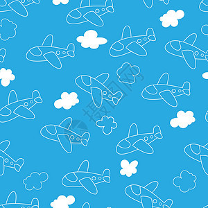 无缝模式 配有卡通平面和云彩的纹理 特克变体用途保护飞机绘画草图纺织品手绘库存床单背景图片