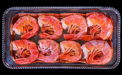 健康的饮食食物 煮熟的野虎虾 在桌子上的盘子上紧贴烹饪美食餐厅黑色贝类红色甲壳营养动物产品图片