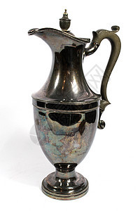白背景金属中的古老古董克特或茶壶蒸汽厨房黄铜青铜饮料图片