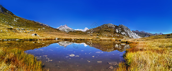 Swis salps山丘的全景 位于Gramselpp顶端的湖高山旅行气候冰川悬崖环境天空旅游荒野风景图片