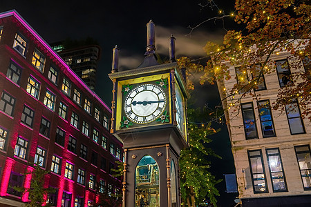 在温哥华历史悠久的Gastown区建筑物场景气体旅行市中心时间煤气镇游客城市建筑学图片