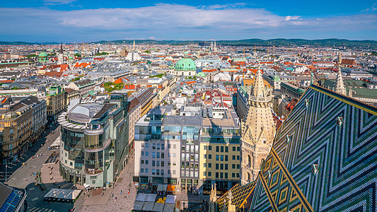 维也纳城市天线 空中从上方看历史性正方形天空历史大教堂旅游旅行景观全景房子图片