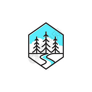 六边形Fir 锥形松木林树自然线Logo图片