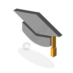 毕业帽图标 用于在白色背景 EPS 上隔离的网页设计的毕业帽矢量图标的等距图片