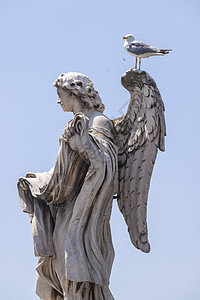意大利罗马2010年6月28日 圣安赫洛桥天使栖息历史性阳光翅膀摄影历史服装雕像艺术描绘图片