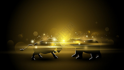 牛和熊的股市设计 配有金光效应图片