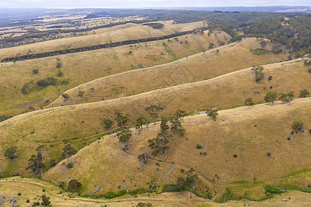澳大利亚区域地区滚动绿山的空中景象林地地区性风景木头乡村公园植物群衬套棕色森林图片