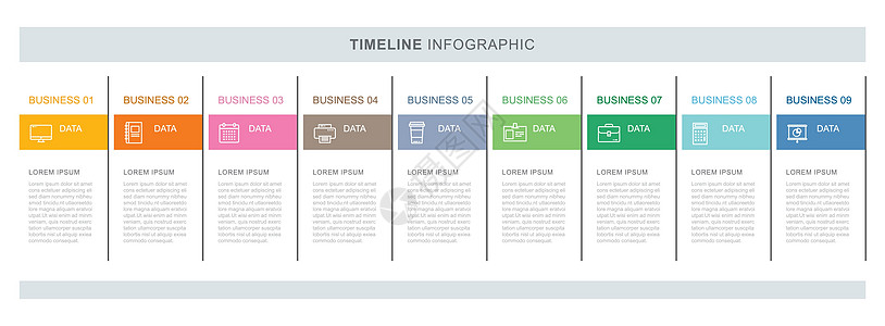 9个带有细线设计的数据信息表标签索引模板网站图表广告传单报告数字生长日程按钮折纸图片